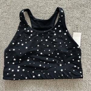 Terez Black Stretch Star-Print‎ Foil Scoop Neckline Sports Bra Large